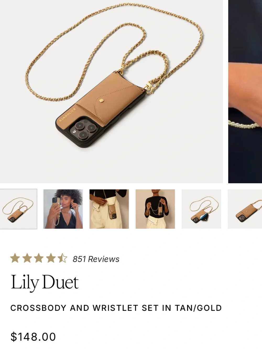 Bandolier Lily duet Tan/ Gold phone Leather Crossbody and wristlet set.